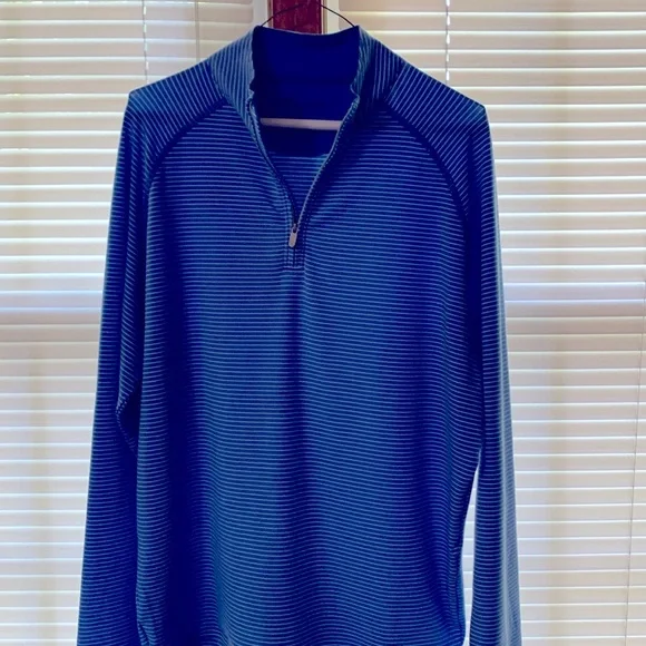 Peter Millar Azure Striped 1/4 zip shirt. - Picture 2 of 4